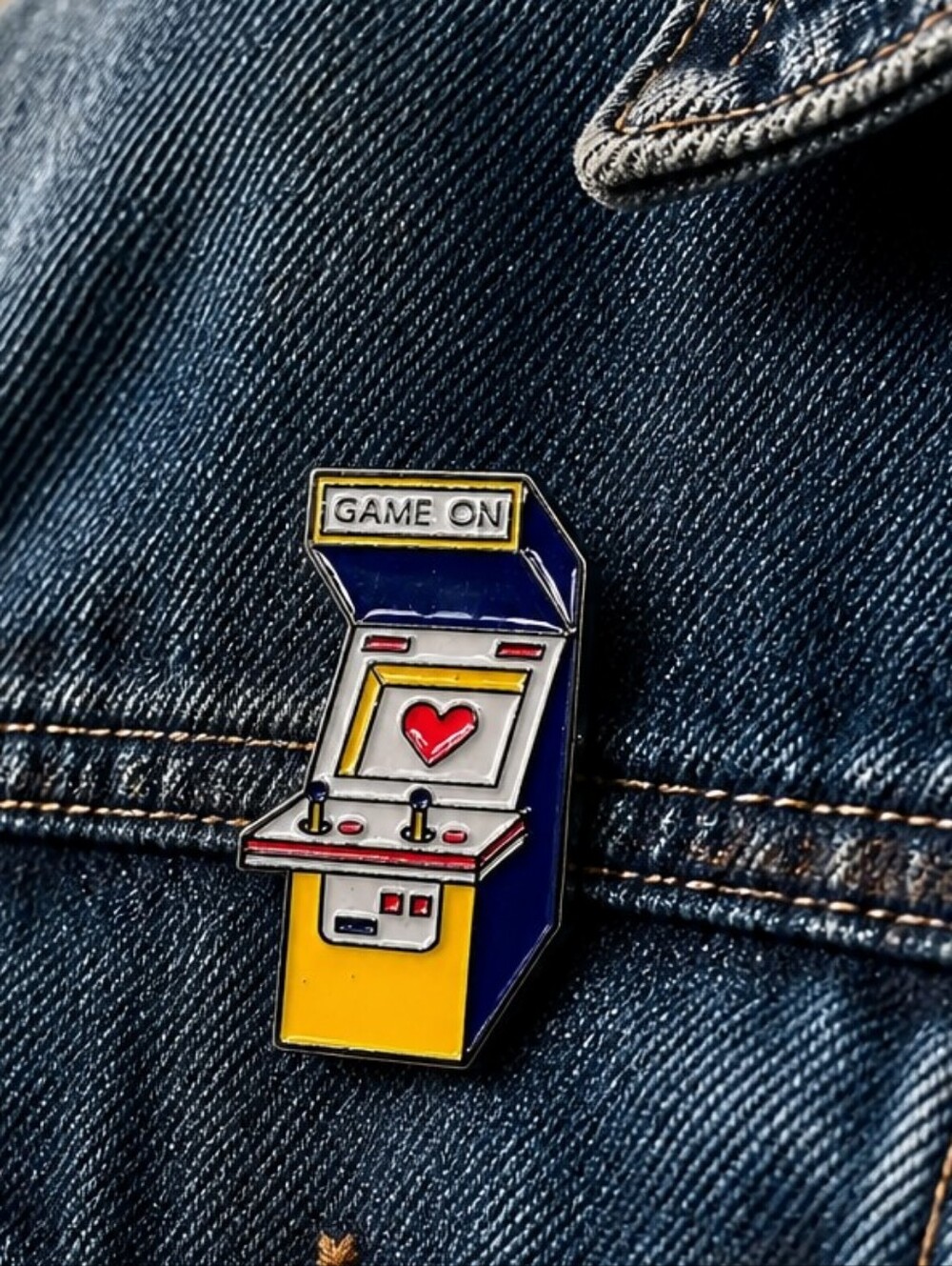 Game On Arcade Enamel Pin Retro Video Game Gamer Heart 80s Gaming Lapel Gift